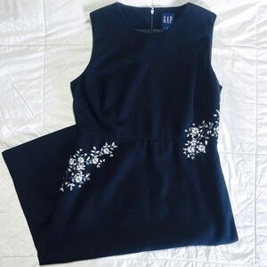 GAP Wool Black Embroidered Floral Shift Dress 4 Vintage Winter Fall